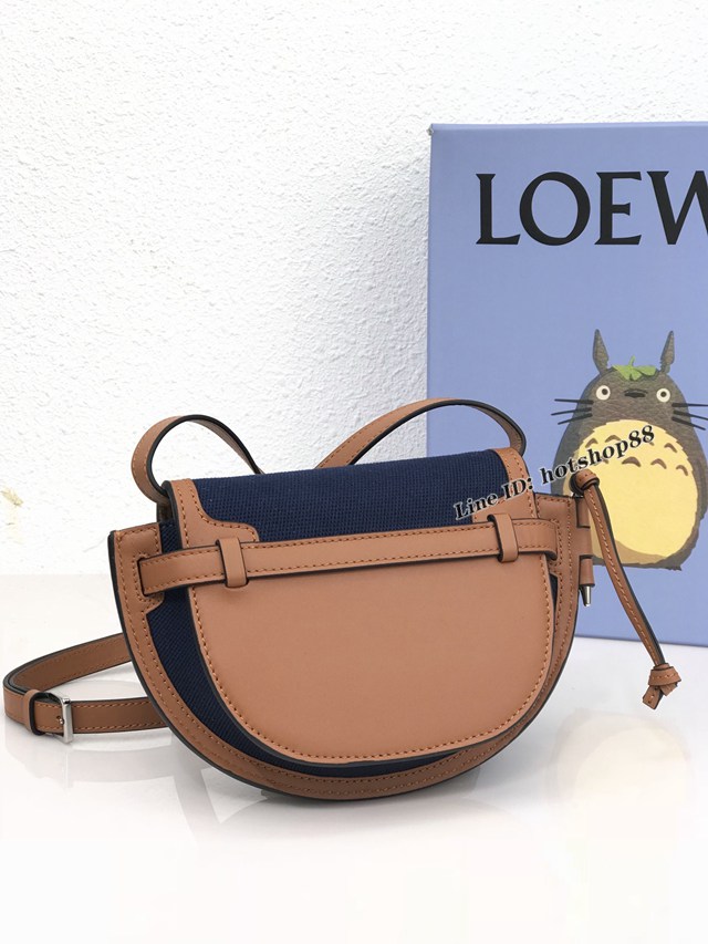 Loewe專櫃2022新款帆布配皮馬鞍包 羅意威MiniGateDual手袋斜挎女包腰包胸包 10121 lyw1091